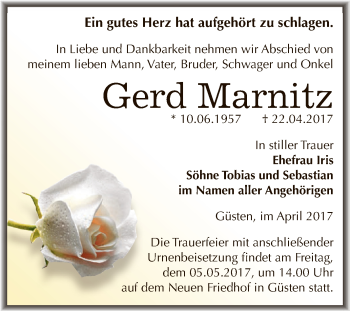 Traueranzeige von Gerd Marnitz von Super Sonntag Bernburg