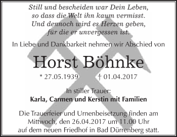 Traueranzeige von Horst Böhnke von Super Sonntag Halle