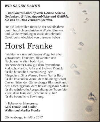 Traueranzeige von Horst Franke von Super Sonntag Quedlinburg