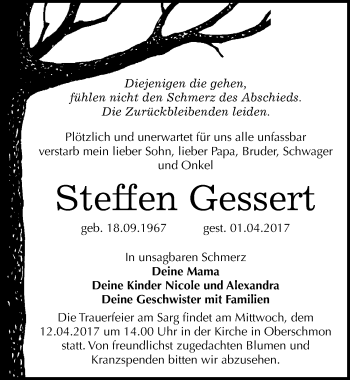 Traueranzeige von Steffen Gessert von Mitteldeutsche Zeitung Merseburg/Querfurt