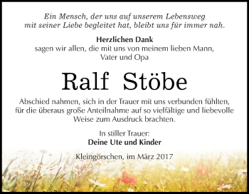 Traueranzeige von Ralf Stöbe von WVG - Wochenspiegel NMB / WSF / ZTZ