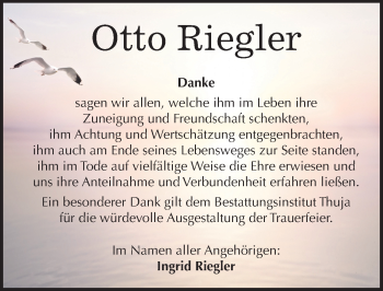 Traueranzeige von Otto Riegler von Mitteldeutsche Zeitung Halle/Saalkreis