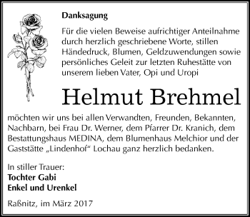 Traueranzeige von Helmut Brehmel von Mitteldeutsche Zeitung Merseburg/Querfurt