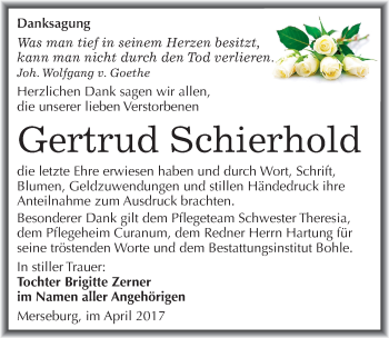 Traueranzeige von Gertrud Schierhold von Mitteldeutsche Zeitung Merseburg/Querfurt