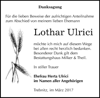 Traueranzeige von Lothar Ulrici von Mitteldeutsche Zeitung Zeitz