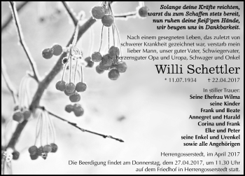 Traueranzeige von Willi Schettler von Mitteldeutsche Zeitung Naumburg/Nebra