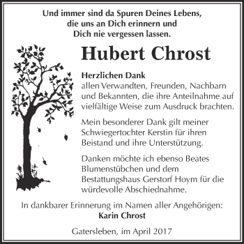 Traueranzeige von Hubert Chrost von Super Sonntag Aschersleben
