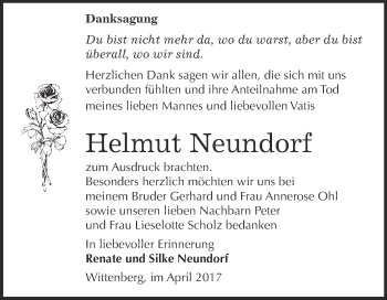 Traueranzeige von Helmut Neundorf von Super Sonntag Wittenberg