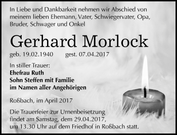 Traueranzeige von Gerhard Morlock von Mitteldeutsche Zeitung Merseburg/Querfurt