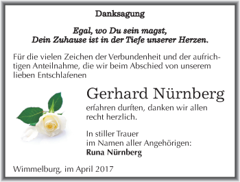 Traueranzeige von Gerhard Nürnberg von Mitteldeutsche Zeitung Mansfelder Land