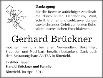Traueranzeige von Gerhard Brückner von Mitteldeutsche Zeitung Bitterfeld
