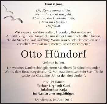 Traueranzeige von Otto Hündorf von Mitteldeutsche Zeitung Merseburg/Querfurt