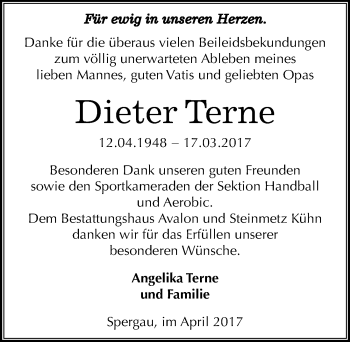 Traueranzeige von Dieter Terne von Mitteldeutsche Zeitung Merseburg/Querfurt