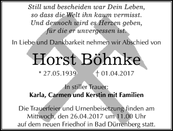 Traueranzeige von Horst Böhnke von Mitteldeutsche Zeitung Merseburg/Querfurt