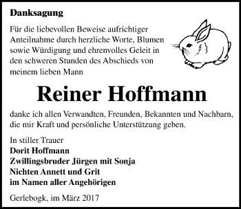 Traueranzeige von Reiner Hoffmann von Mitteldeutsche Zeitung Bernburg
