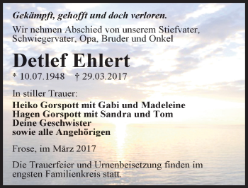 Traueranzeige von Detlef Ehlert von Mitteldeutsche Zeitung Aschersleben