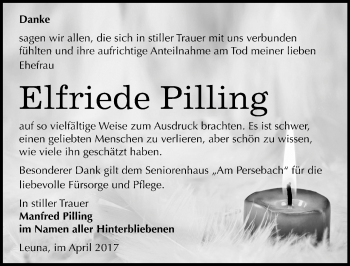 Traueranzeige von Elfriede Pilling von Mitteldeutsche Zeitung Merseburg/Querfurt