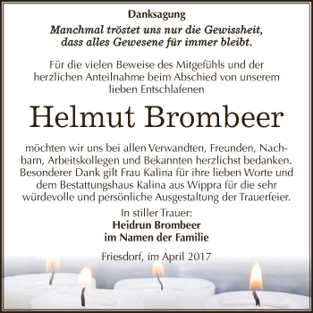 Traueranzeige von Helmut Brombeer von Super Sonntag SGH Mansf. Land
