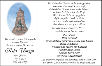 Traueranzeige von Rita Unger von Mitteldeutsche Zeitung Sangerhausen