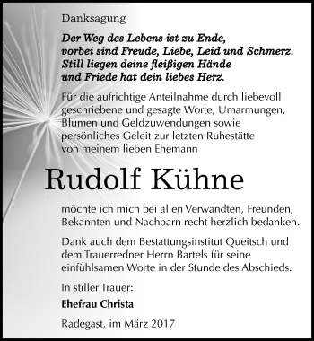 Traueranzeige von Rudolf Kühne von Mitteldeutsche Zeitung Köthen