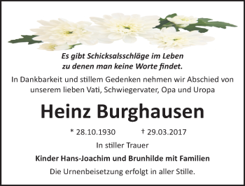 Traueranzeige von Heinz Burghausen von Mitteldeutsche Zeitung Bitterfeld