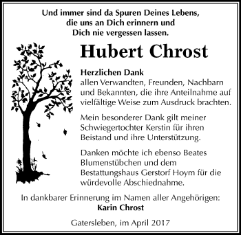 Traueranzeige von Hubert Chrost von Mitteldeutsche Zeitung Aschersleben