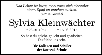 Traueranzeige von Sylvia Kleinwächter von Mitteldeutsche Zeitung Halle/Saalkreis