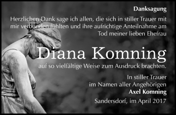 Traueranzeige von Diana Komning von Mitteldeutsche Zeitung Bitterfeld