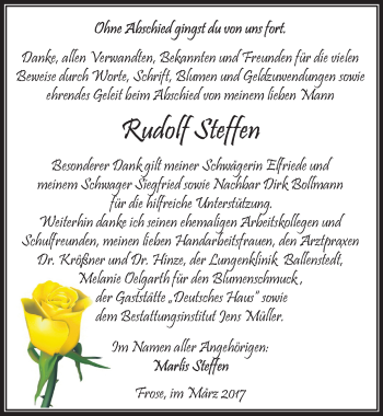Traueranzeige von Rudolf Steffen von Mitteldeutsche Zeitung Aschersleben