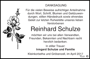 Traueranzeige von Reinhard Schulze von WVG - Wochenspiegel NMB / WSF / ZTZ