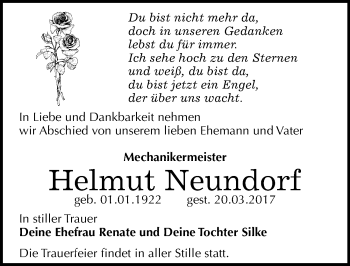 Traueranzeige von Helmut Neundorf von Mitteldeutsche Zeitung Wittenberg