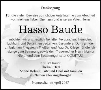 Traueranzeige von Hasso Baude von Super Sonntag Zeitz