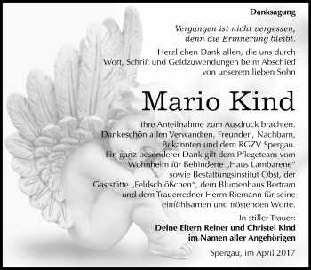 Traueranzeige von Mario Kind von Mitteldeutsche Zeitung Merseburg/Querfurt