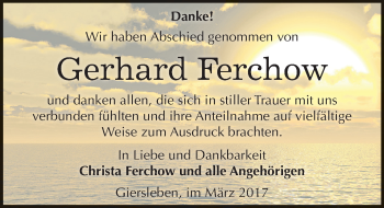 Traueranzeige von Gerhard Ferchow von Mitteldeutsche Zeitung Aschersleben