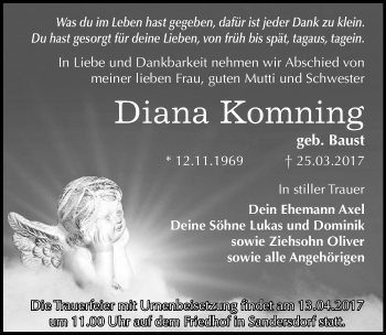 Traueranzeige von Diana Komning von Mitteldeutsche Zeitung Bitterfeld