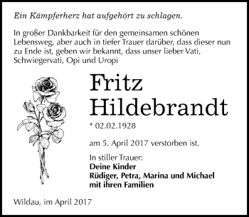 Traueranzeige von Fritz Hildebrandt von Mitteldeutsche Zeitung