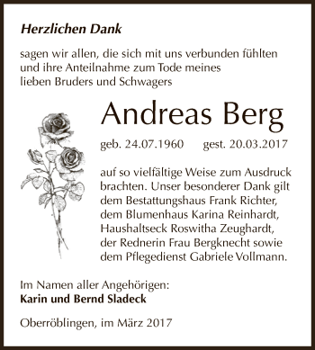 Traueranzeige von Andreas Berg von Super Sonntag SGH Mansf. Land