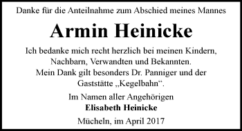 Traueranzeige von Armin Heinicke von Mitteldeutsche Zeitung Merseburg/Querfurt