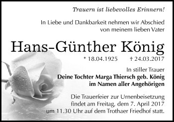 Traueranzeige von Hans-Günther König von Mitteldeutsche Zeitung Halle/Saalkreis