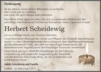Traueranzeige von Herbert Scheidewig von Mitteldeutsche Zeitung Halle/Saalkreis