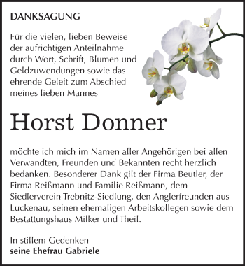 Traueranzeige von Horst Donner von Mitteldeutsche Zeitung