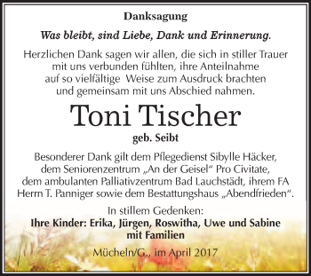Traueranzeige von Toni Tischer von Super Sonntag Halle