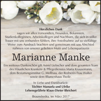 Traueranzeige von Marianne Manke von Super Sonntag Halle