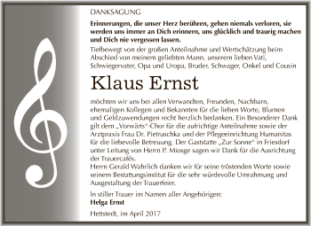 Traueranzeige von Klaus Ernst von Super Sonntag SGH Mansf. Land