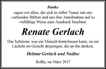 Traueranzeige von Renate Gerlach von Mitteldeutsche Zeitung Sangerhausen