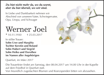Traueranzeige von Werner Joel von Super Sonntag Halle