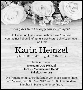 Traueranzeige von Karin Heinzel von Mitteldeutsche Zeitung Halle/Saalkreis