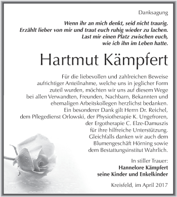 Traueranzeige von Hartmut Kämpfert von Super Sonntag SGH Mansf. Land