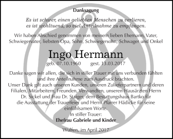 Traueranzeige von Ingo Hermann von WVG - Wochenspiegel Dessau / Köthen