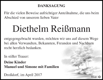 Traueranzeige von Diethelm Reißmann von Super Sonntag Zeitz